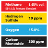Gasco Multi-Gas 414: 1.45% vol. Methane (58% LEL Pentane Equivalent), 15% Oxygen, 300 ppm Carbon Monoxide, 10 ppm Hydrogen Sulfide, Balance Nitrogen Gasco Multi-Gas 414: 1.45% vol. Methane (58% LEL Pentane Equivalent), 15% Oxygen, 300 ppm Carbon Monoxide, 10 ppm Hydrogen Sulfide, Balance Nitrogen