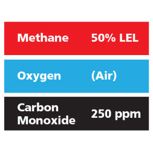 Gasco Multi-Gas 300: 50% LEL Methane, 250 ppm Carbon Monoxide, Balance Air