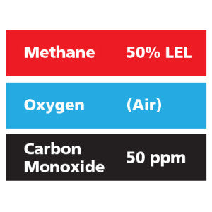 Gasco Multi-Gas 301: 50% LEL Methane, 50 ppm Carbon Monoxide, Balance Air