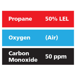 Gasco Multi-Gas 302: 50% LEL Propane, 50 ppm Carbon Monoxide, Balance Air