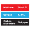 Gasco Multi-Gas 321: 50% LEL Methane, 17% Oxygen, 100 ppm Carbon Monoxide, Balance Nitrogen