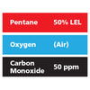 Gasco Multi-Gas 322: 50% LEL Pentane, 50 ppm Carbon Monoxide, Balance Air