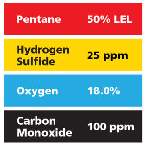 Gasco Multi-Gas 471: 50% LEL Pentane, 18% Oxygen, 100 ppm Carbon Monoxide, 25 ppm Hydrogen Sulfide, Balance Nitrogen