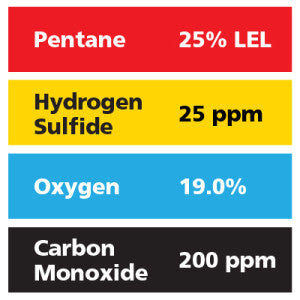 Gasco Multi-Gas 477: 25% LEL Pentane, 19% Oxygen, 200 ppm Carbon Monoxide, 25 ppm Hydrogen Sulfide, Balance Nitrogen