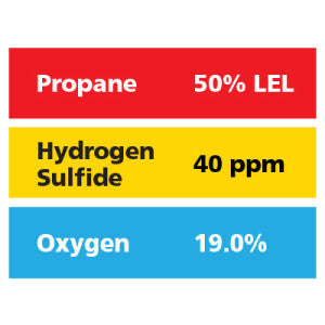 Gasco Multi-Gas 483S: 50% LEL Propane, 19% Oxygen, 40 ppm Hydrogen Sulfide, Balance Nitrogen